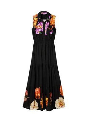 Desigual Suiza Maxi Shirt Dress in Black Motif - sz XL